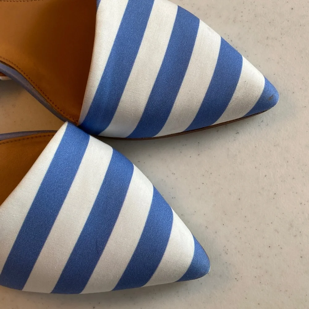 J. Crew Blue and White Striped Pointed D'Orsay Flats
